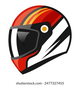 Red and black motorcycle helmet with clear visor on white background