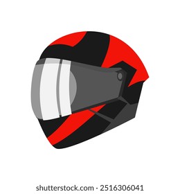 Ilustração de capacete de motocicleta vermelho e preto com visor para motociclistas adequado para segurança de motocicletas, lojas de equipamentos e temas aventureiros