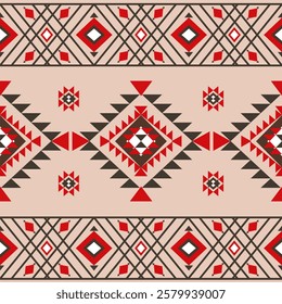 Red and black native American, Navajo pattern, ethnic Boho seamless pattern. Tribal vector texture. Aztec ornament. Design for carpet, rug, curtains, blankets, and wallpaper.