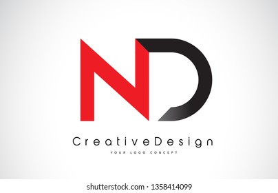 Red and Black ND N D Letter Logo Design in Black Colors. Creative Modern Letters Vector Icon Logo Illustration.