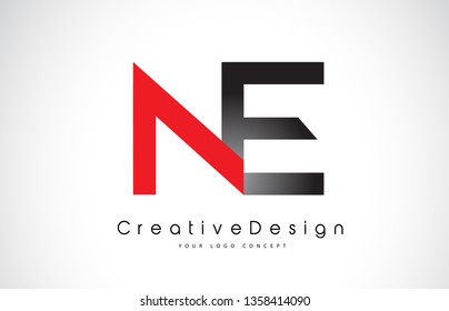 Red and Black NE N E Letter Logo Design in Black Colors. Creative Modern Letters Vector Icon Logo Illustration.