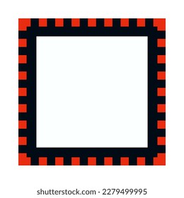 Red, black notched square stroke frame. A notch edge squared symbol. Isolated on a white background.