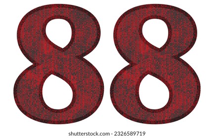 Red And Black Number Eighty Eight Vector Illustration. Number 88 With Grunge Texture