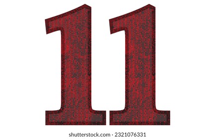 Red And Black Number Eleven Vector Illustration. Number 11 With Grunge Texture