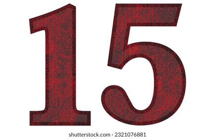 Red And Black Number Fifteen Vector Illustration. Number 15 With Grunge Texture
