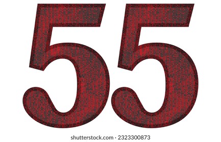 Red And Black Number Fifty Five Vector Illustration. Number 55 With Grunge Texture
