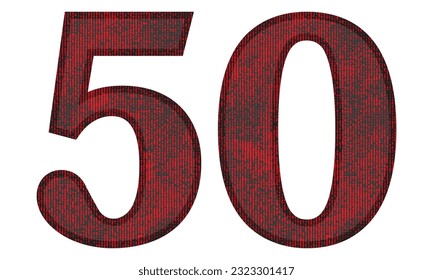 Ilustración De Cincuenta Vectores Rojo Y Negro. Número 50 Con Textura Grunge