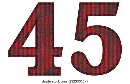 Red And Black Number Forty Five Vector Illustration. Number 45 With Grunge Texture