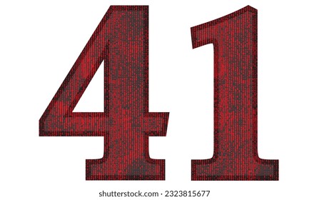 Red And Black Number Forty One Vector Illustration. Number 41 With Grunge Texture