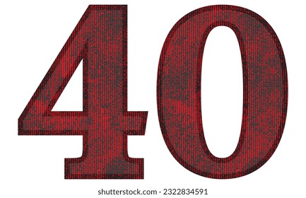 Red And Black Number Forty Vector Illustration. Number 40 With Grunge Texture