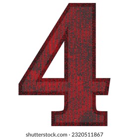 Ilustración De Cuatro Vectores Rojo Y Negro. Número 4 Con Textura Grunge