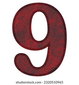 Red And Black Number Nine Vector Illustration. Number 9 With Grunge Texture