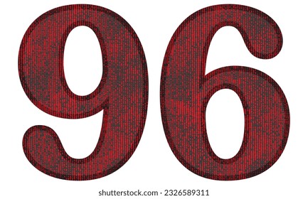 Red And Black Number Ninety Six Vector Illustration. Number 96 With Grunge Texture