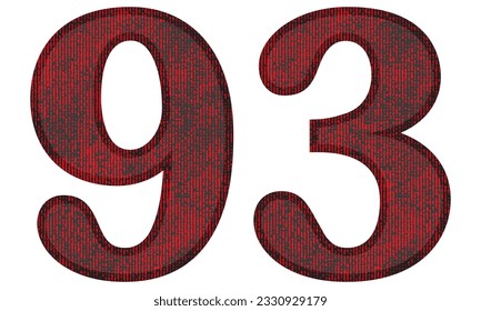 Red And Black Number Ninety Three Vector Illustration. Number 93 With Grunge Texture