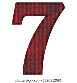 Rot und Schwarz Zahl Sieben Vektorgrafik. Nummer 7 mit Grunge Textur