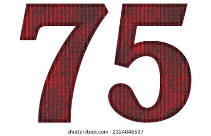 Ilustración De 75 Vectores Rojo Y Negro. Número 75 Con Textura Grunge
