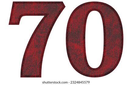 Red And Black Number Seventy Vector Illustration. Number 70 With Grunge Texture