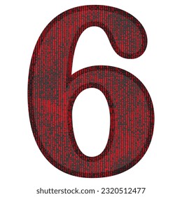 Red And Black Number Six Vector Illustration. Number 6 With Grunge Texture