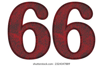 Red And Black Number Sixty Six Vector Illustration. Number 66 With Grunge Texture