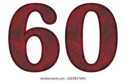 Red And Black Number Sixty Vector Illustration. Number 60 With Grunge Texture