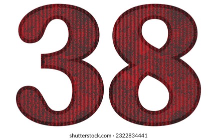 Red And Black Number Thirty Eight Vector Illustration. Number 38 With Grunge Texture