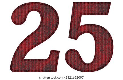 Red And Black Number Twenty Five Vector Illustration. Number 25 With Grunge Texture