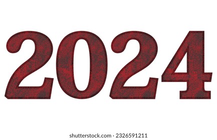 Red And Black Number Two Thousand Twenty-Four Vector Illustration. Number 2024 With Grunge Texture