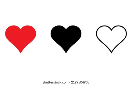 Red, black and outline heart icon, love icon.