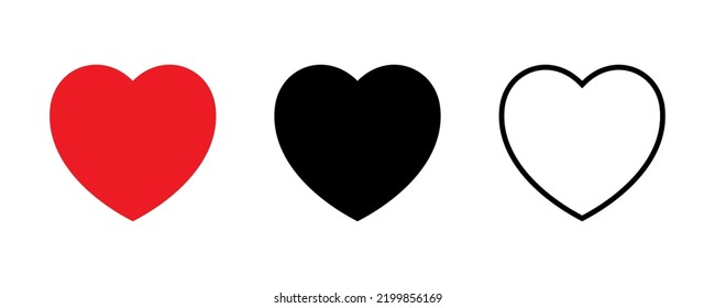 Red, black and outline heart icon, love icon.