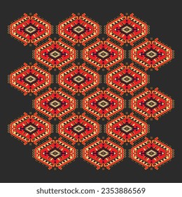 A red and black pattern on a black background