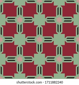 Red and black pattern on green seamless background.