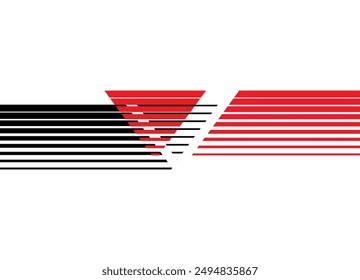 Red and black pattern on a white background. Sporty design element for car body, moto, boat, sportswear and toys, Trendy vector background from lines. Sports band