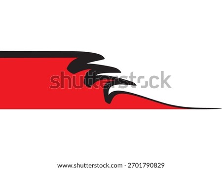 Red and black pattern on a white background. Design element for a car body, boat, advertising, printing. Zigzag. Vector background. Curved line. Sports stripe with space for text