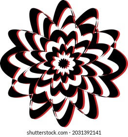 red and black pattern resembling the top of a flower in op-art style original design