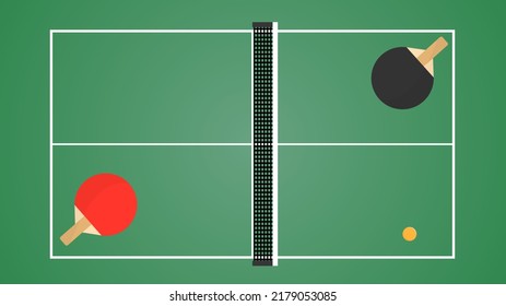 Red and black ping pong bats and orange ping pong balls on green table  ,Vector illustration EPS 10