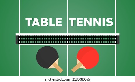 Red and black ping pong bats and orange ping pong balls on green table  ,Vector illustration EPS 10