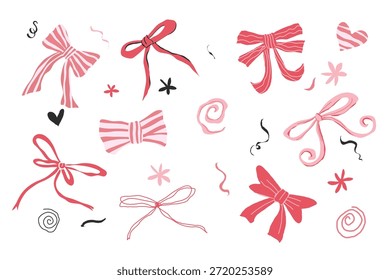 Rot, Schwarz, rosafarbene Schleife, süße Coquette, Lolita Rosa Schleife Bündelsatz, ästhetische Stimmung für Urlaub, Valentine und Weihnachten, Geburtstag und mehr, festliche Elemente