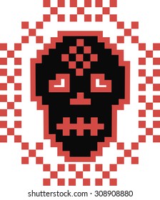 Red and black pixel skull