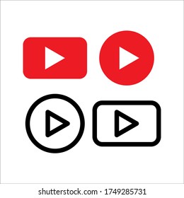 red and black play button icon vector. play video. color ediatble