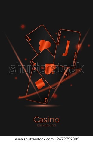 Red and black playing cards with glowing elements. Beautiful casino background design for websites, templates, banners, your business, and vector illustrations.