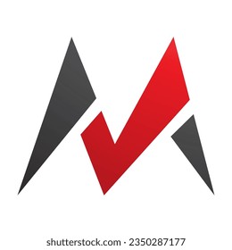 Red and Black Pointy Tipped Letter M Icon on a White Background