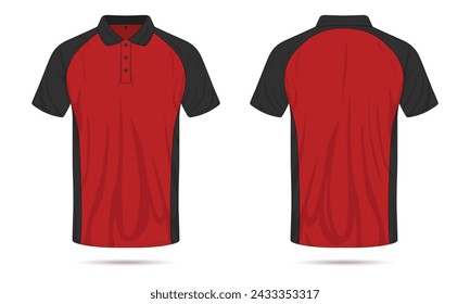 Red and black polo shirt mockup front and back view