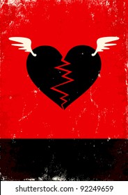 Red and black poster with broken heart