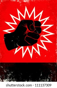 Red and black poster with fist