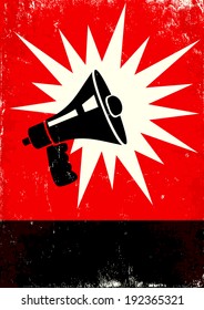 Red and black poster with megaphone