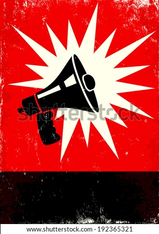 Red and black poster with megaphone