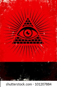 Red And Black Poster With Pyramid And Eye