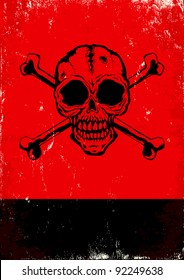 Red and black poster with the skull