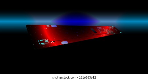 Red, black printed circuit board (PCB) with no components fit (Macro)