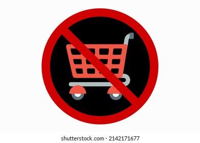 red and black prohibition sign with shopping cart icon on white background,e-commerce,marketing,online shopping,concept vector illustration